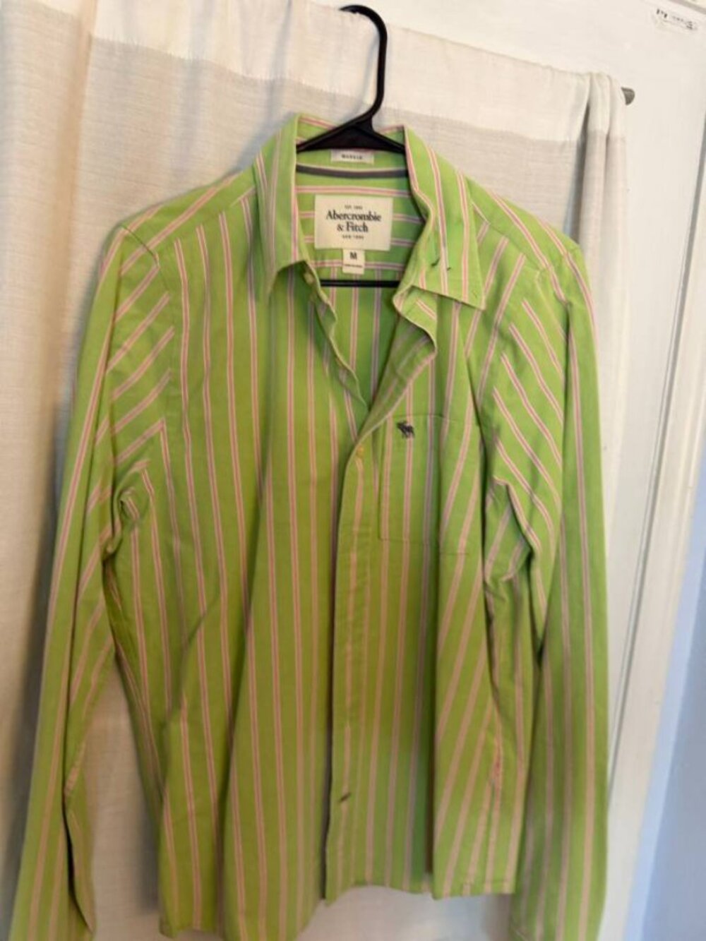 Abercrombie & Fitch - Shirt - Medium- Green w/ Red stripes